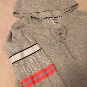 Pink Small hooded sweatshirt lace up detail